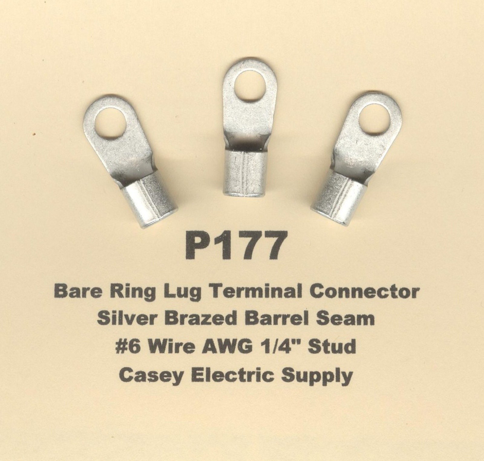 20 Bare Ring Lug Brazed Barrel Terminal Connectors #6 Wire Gauge AWG 1/4″ Stud