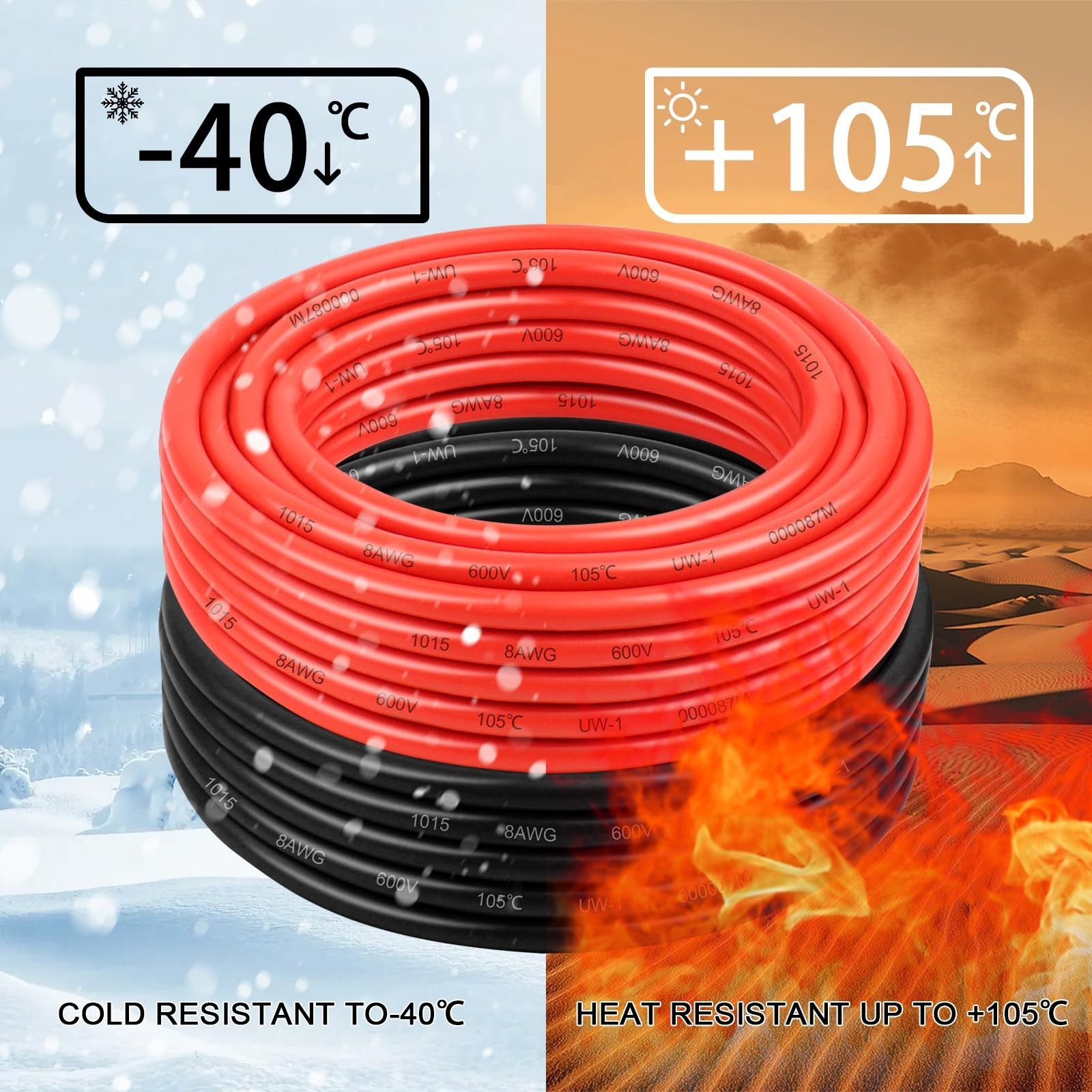 8 Gauge Pure Copper Wire,30FT OFC Copper Wires,8AWG Battery Cable Red & Black…