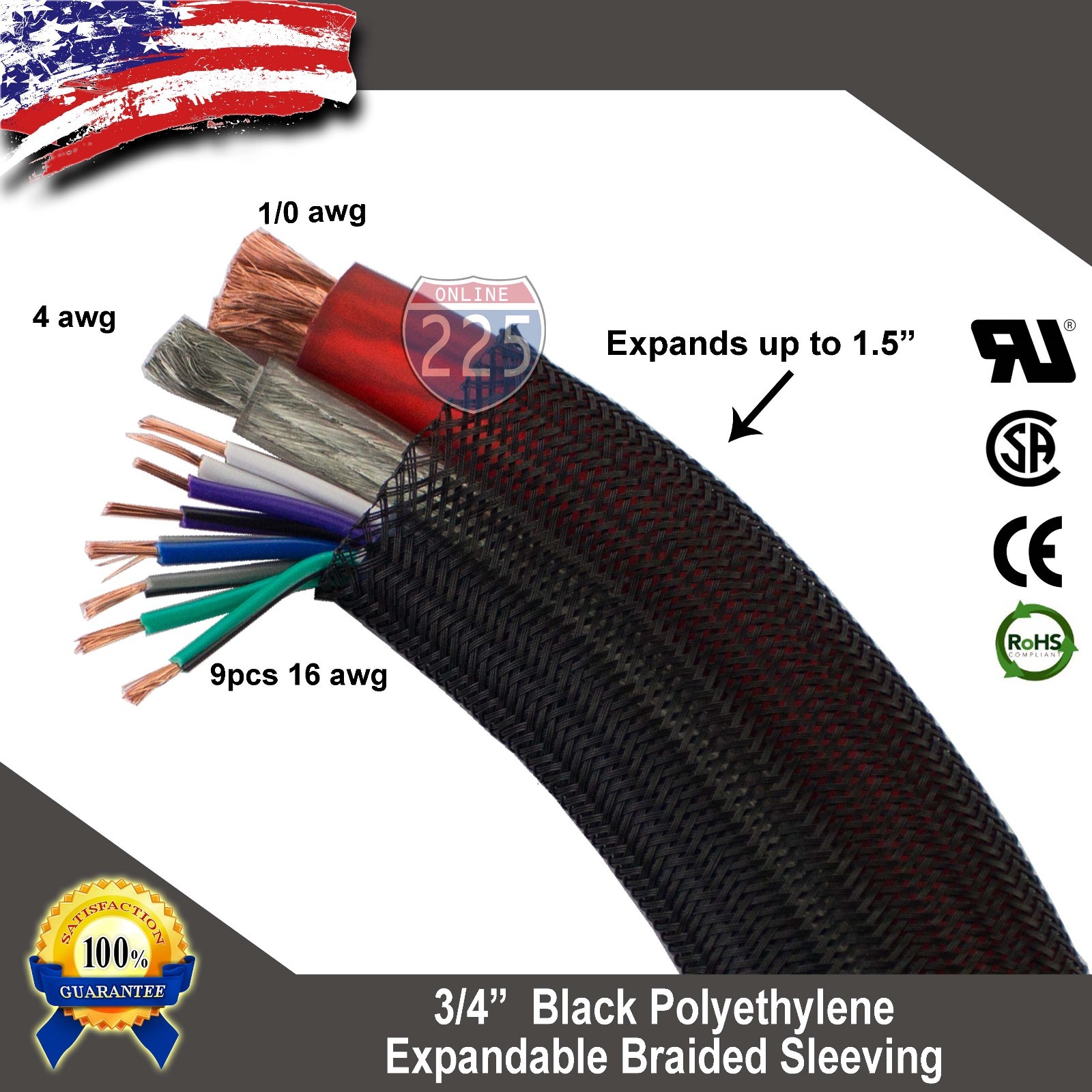 100 FT 3/4″ Black Expandable Wire Cable Sleeving Sheathing Braided Loom Tubing