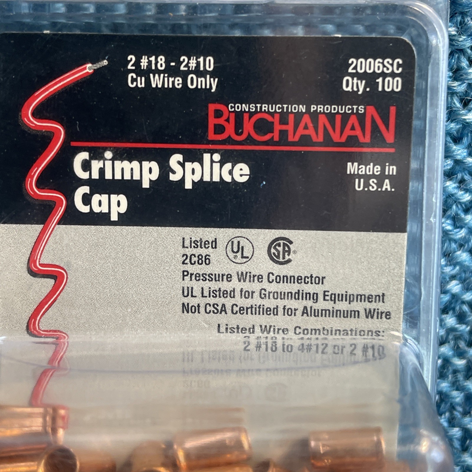 Vintage Buchanan Copper Crimp Splice Caps 2006SC (open Pack) Qty 60 Pcs
