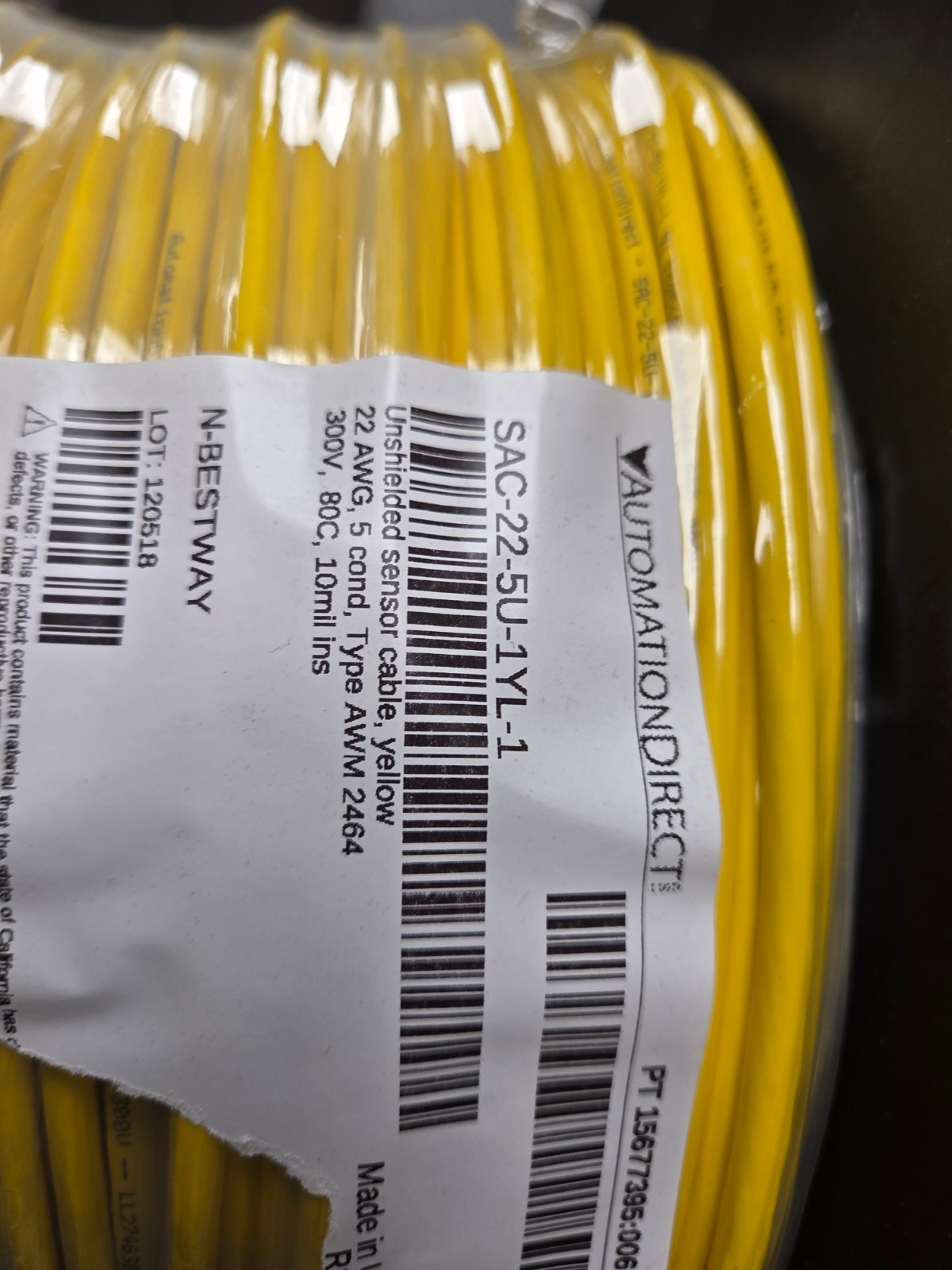 Flexible sensor/actuator cable, unshielded, 5 conductors, 22 AWG 100ft spool