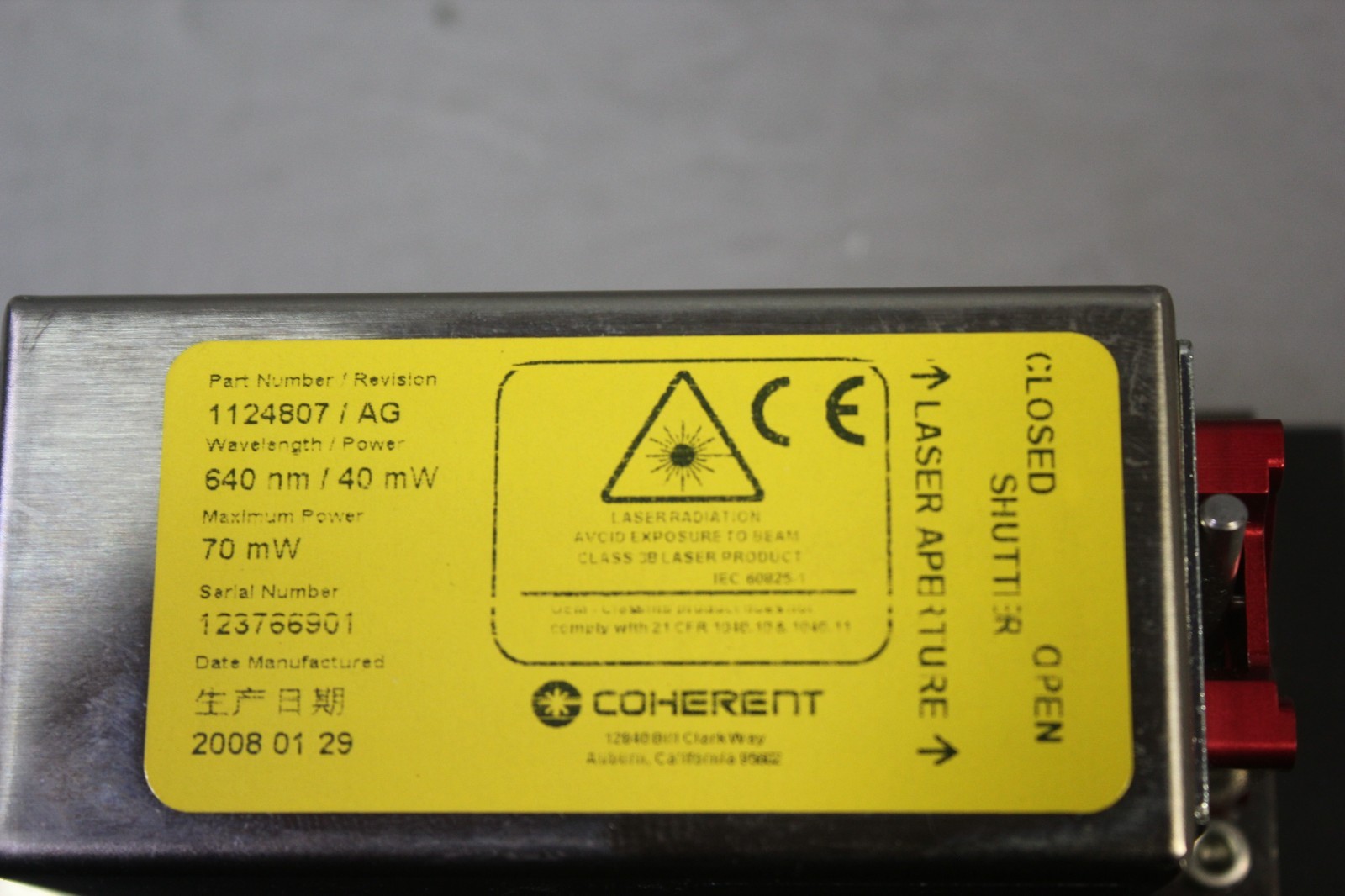 COHERENT CUBE 640nm 40mW LASER DIODE SYSTEM 1124807