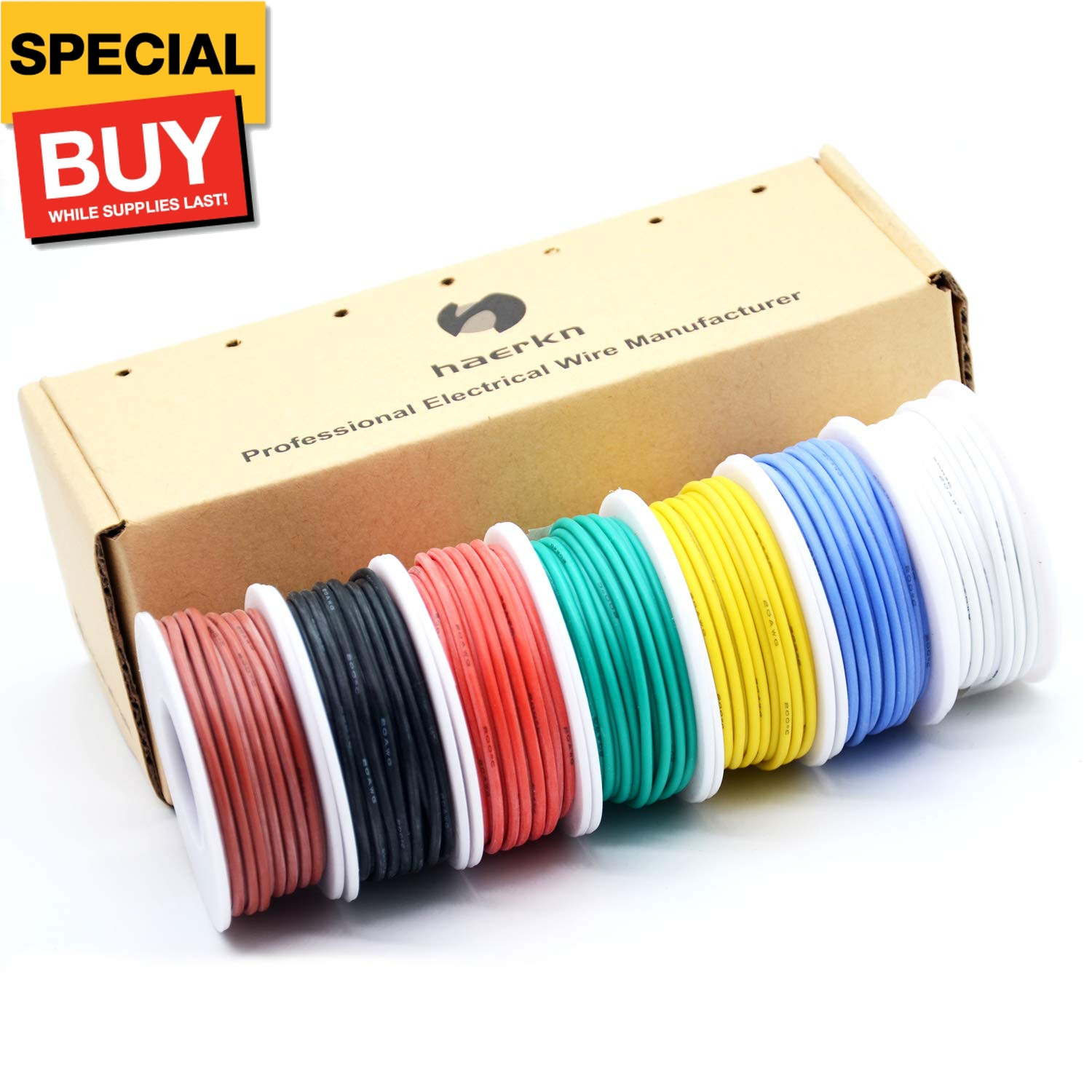 26 awg Silicone Electrical Wire Cable 7 Colors (33ft Each) 26Gauge Hookup Wires