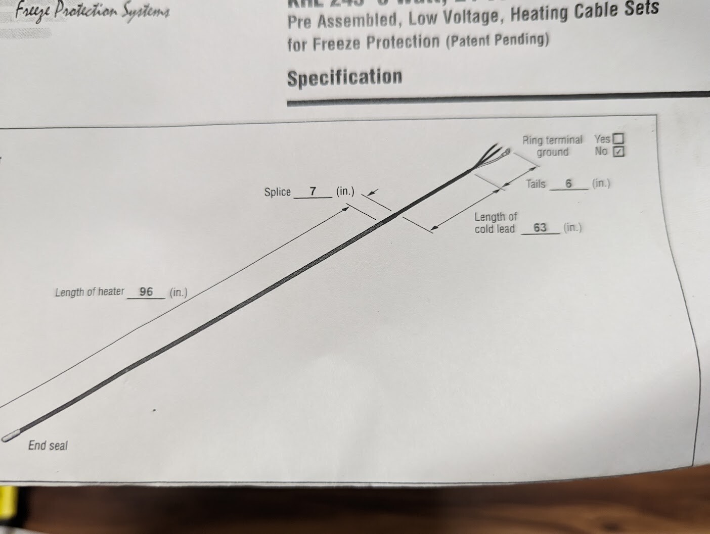 Heat-Line Kompensator Ext Pipe Heating Cable KHL243-008CS 24V 24W 8ft RV Camper