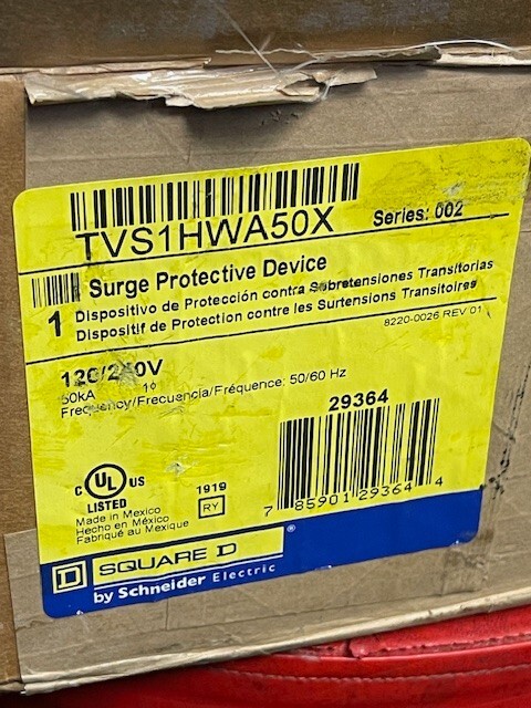Square D TVS1HWA50X 120/240V 50/60 Hz Surge Protective Device, New in Box