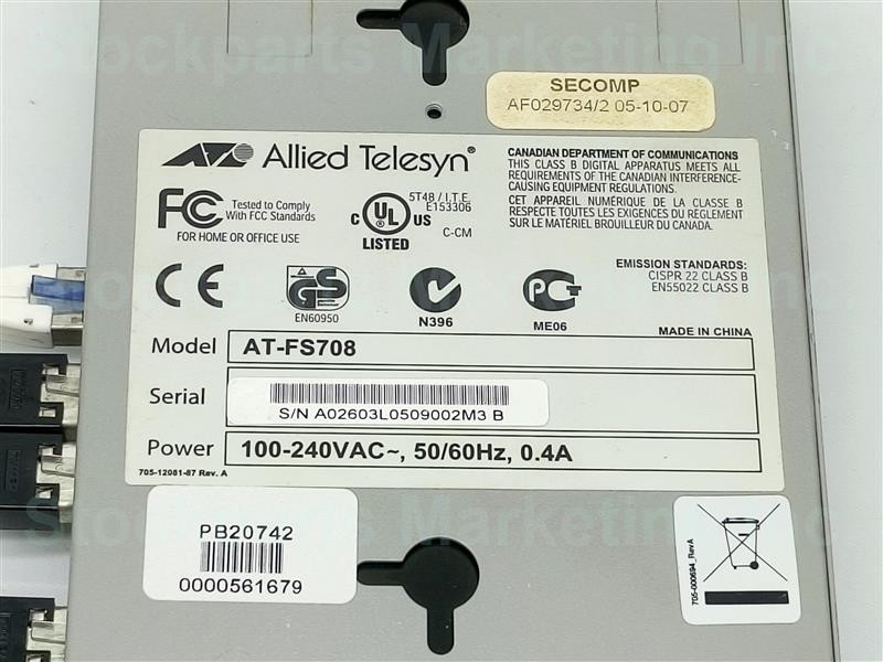 Allied Telesyn AT-FS708 ATFS708 Ethernet Switch 8-Port Fast Shipping!!!