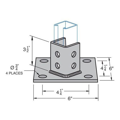 HAYDON B-620A-SQ, Channel Post Base, 6″ x 6″ Pad, 3/4″ Hole Diameter, 1pc