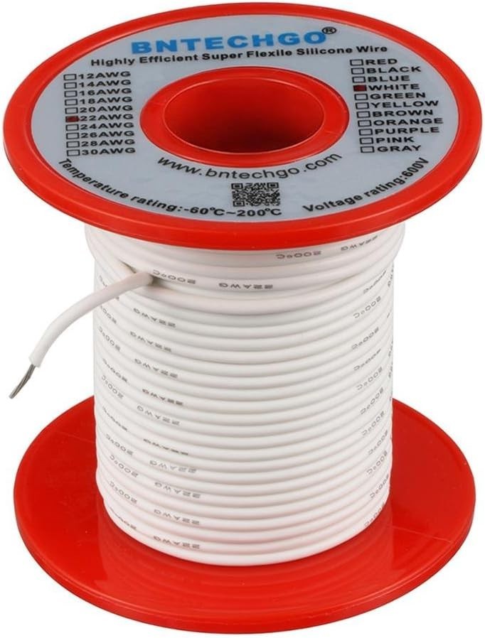 22 Gauge Silicone Wire Spool 100 ft White Flexible 22 AWG Stranded Tinned Cop…