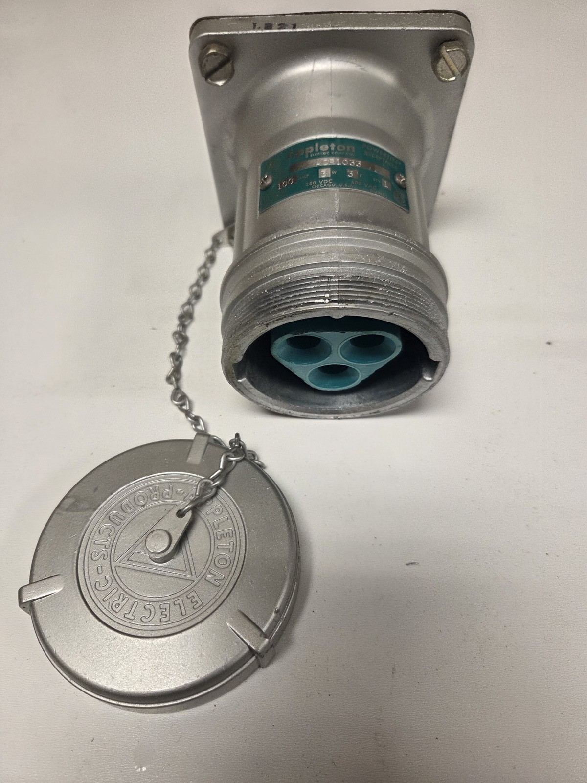 Appleton ACR1033, 100 A, 3-Pole, 3-Wire, Pin & Sleeve Receptacle, 1 pc