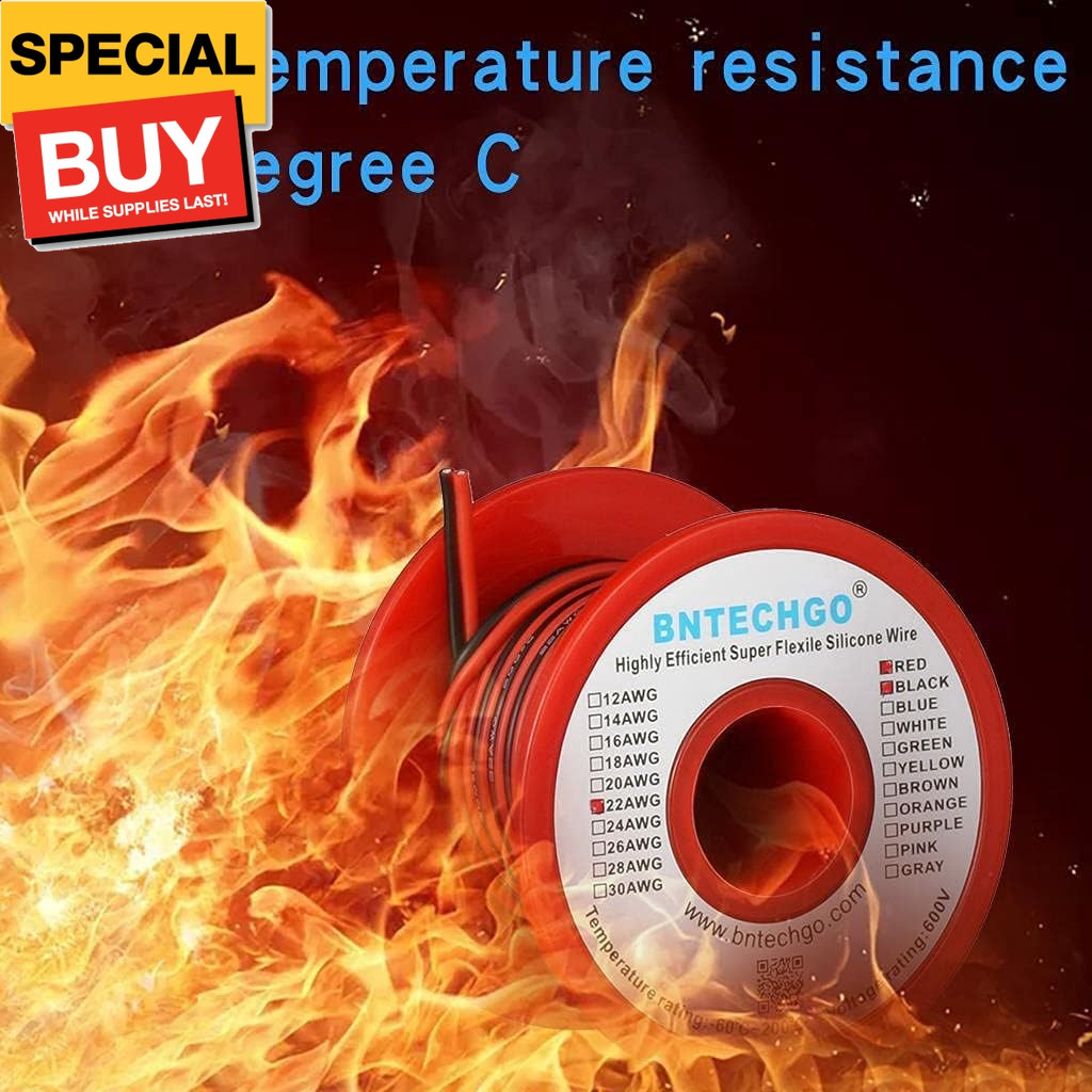 22 Gauge Flexible 2 Conductor Parallel Silicone Wire Spool Red Black High Resist
