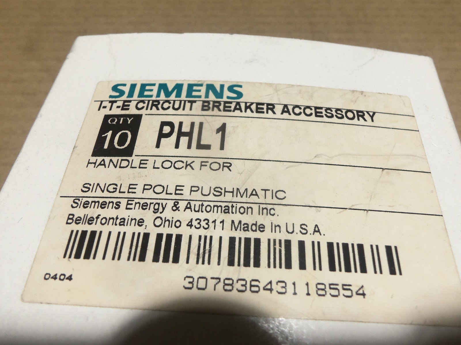 Siemens PHL1 Handle Lock for Pushmatic/ITE Breaker Box of 10 AK