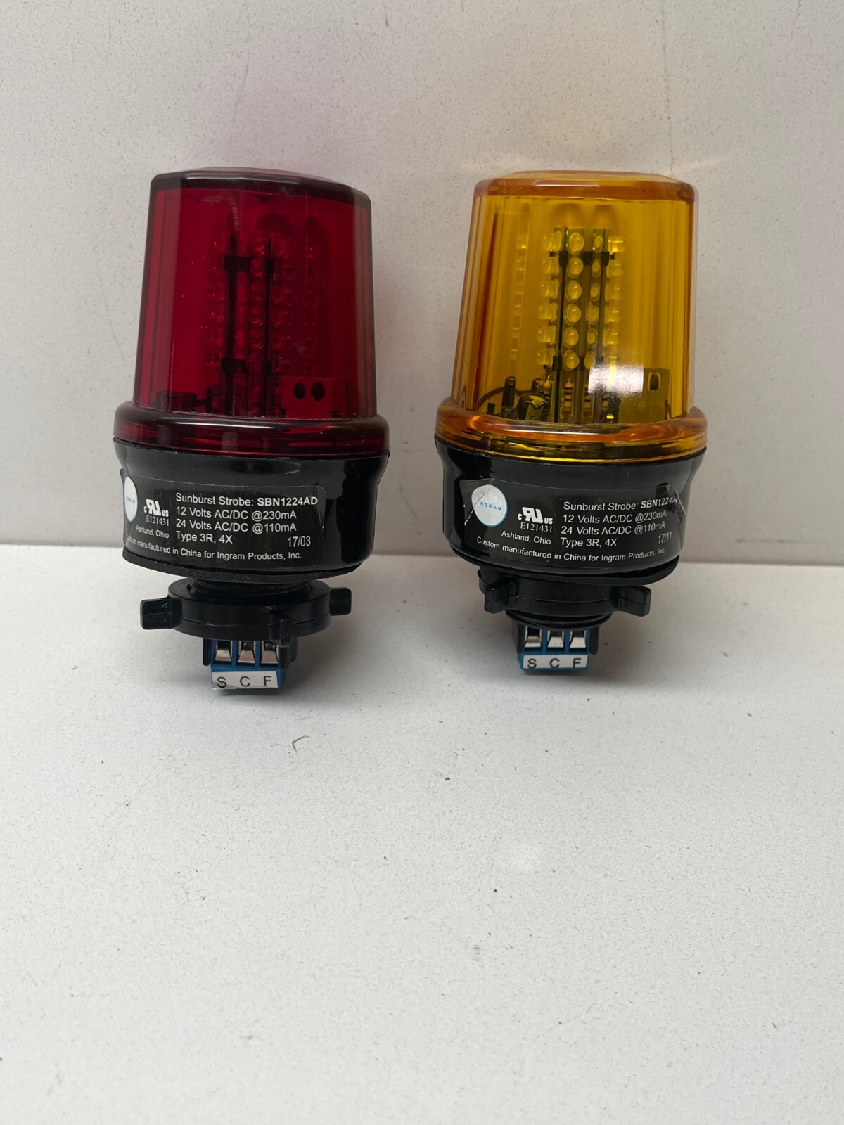 PAIR OF LED SUNBURST STROBE SBN1224AD YELLOW AND RED