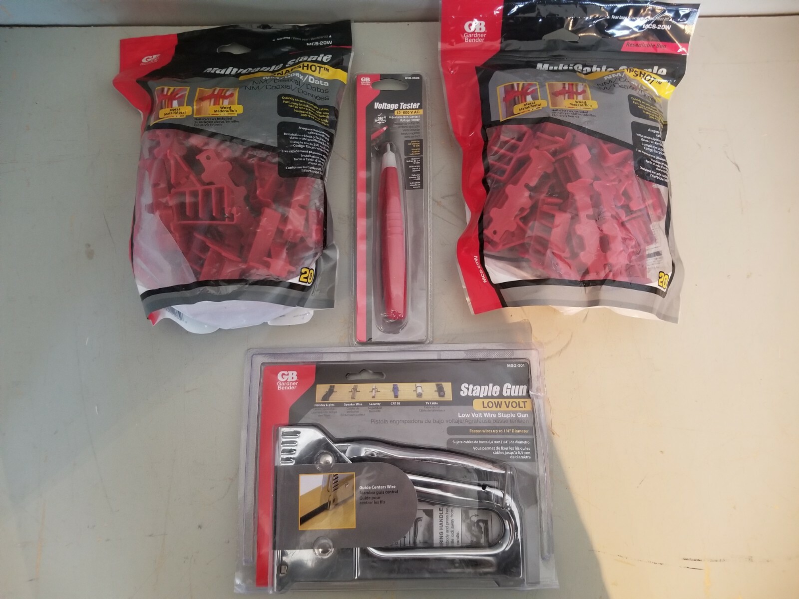 Variety Value Pack (4) MultiCable Staple (2 Bags), Staple Gun, Voltage Tester