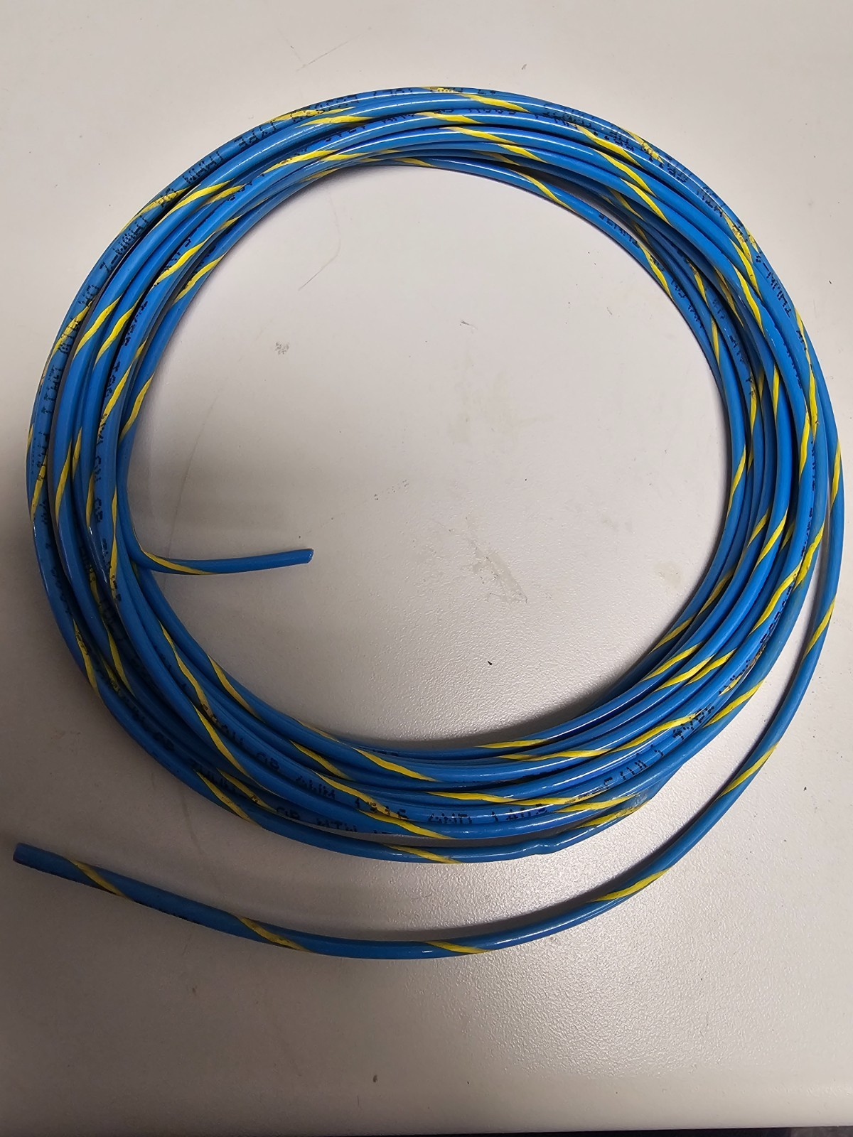 25 FT 14 AWG BLUE WITH YELLOW STRIPE THHN THWN STRANDED COPPER BUILDING WIRE