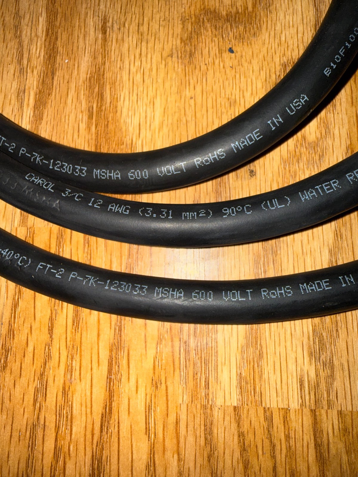10′ Carol 3/C 12 AWG SOOW UL MSHA 600V Water Resistant Cord PRE OWNED