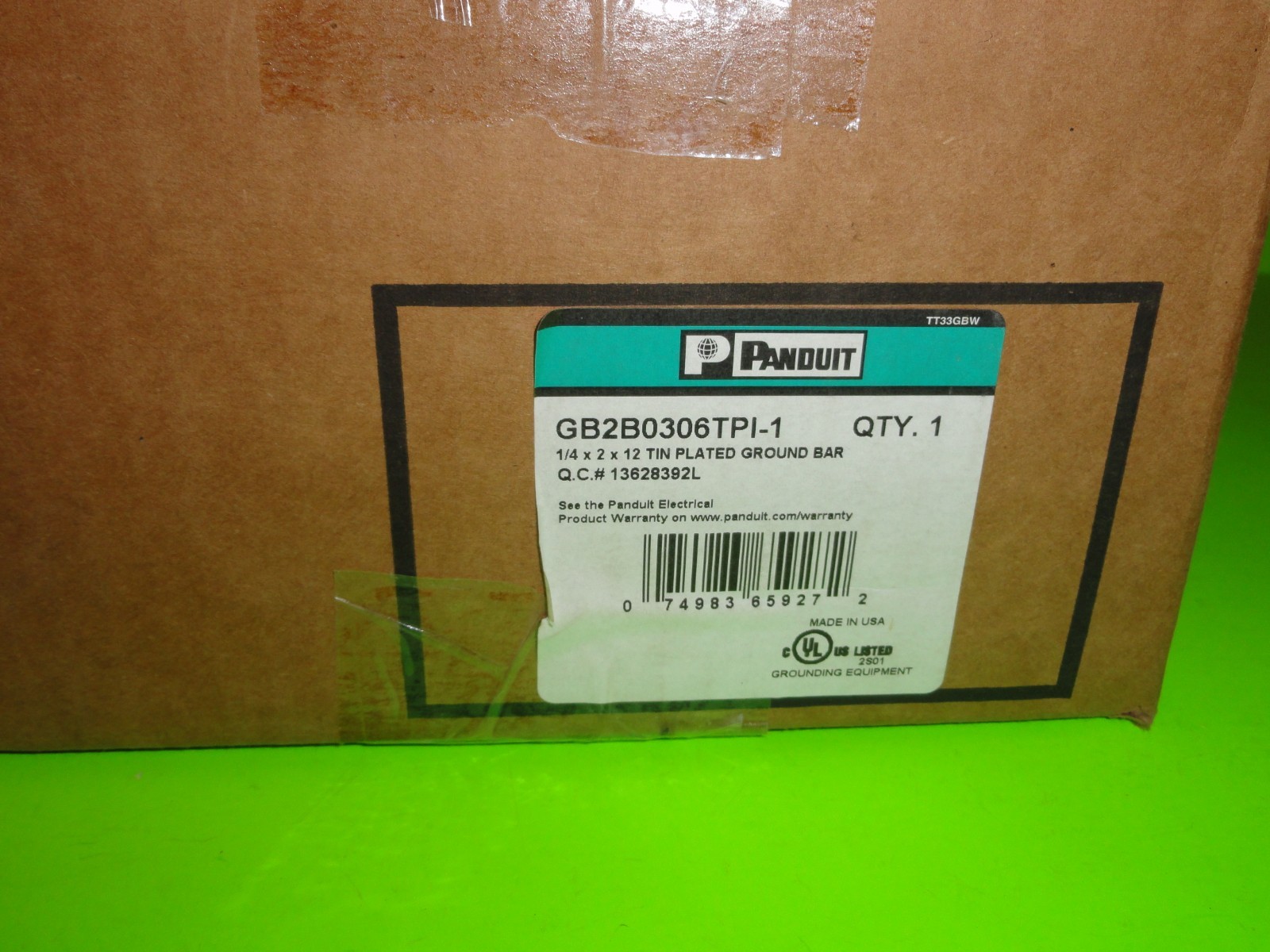 (1) PANDUIT GB2B0306TPI-1 Tin Plated Copper Grounding Busbar 1/4″x 2″ x 12″ NOS