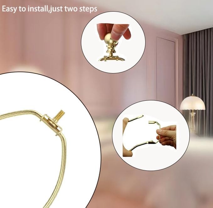 Polished Brass Lamp Harp Holder 8 Inch Set Finials Saddle Base Shade Bracket
