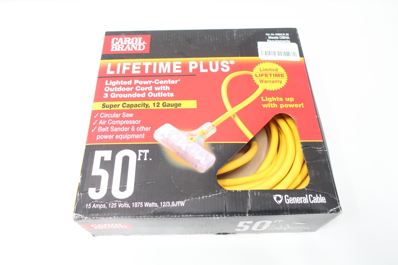 Carol 03352.61.05 Lifetime Plus Lighted Powr-center Extension Cable 50ft 125v-ac
