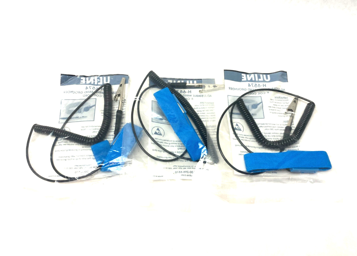 Uline H-6574 Adjustable Wrist Band Grounding Strap 6′ Coil Cord LOT OF 3