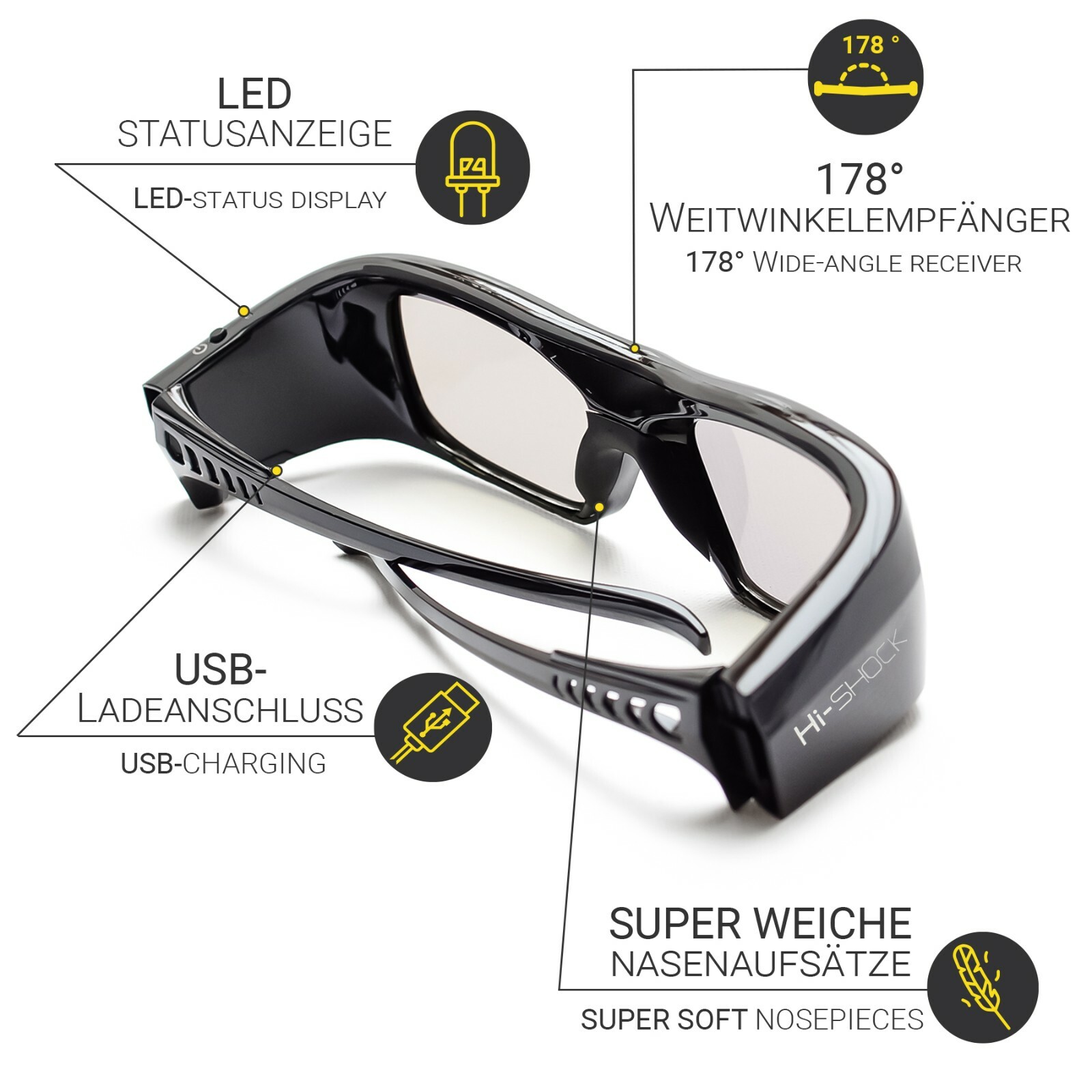 Hi-SHOCK® 3D Glasses BT Pro “Black Diamond” | for Samsung, Sony HD / 4K TV Black