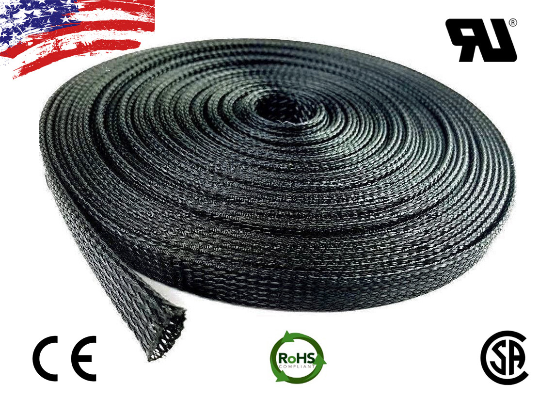 100 FT 3/8″ Black Expandable Wire Cable Sleeving Sheathing Braided Loom Tubing