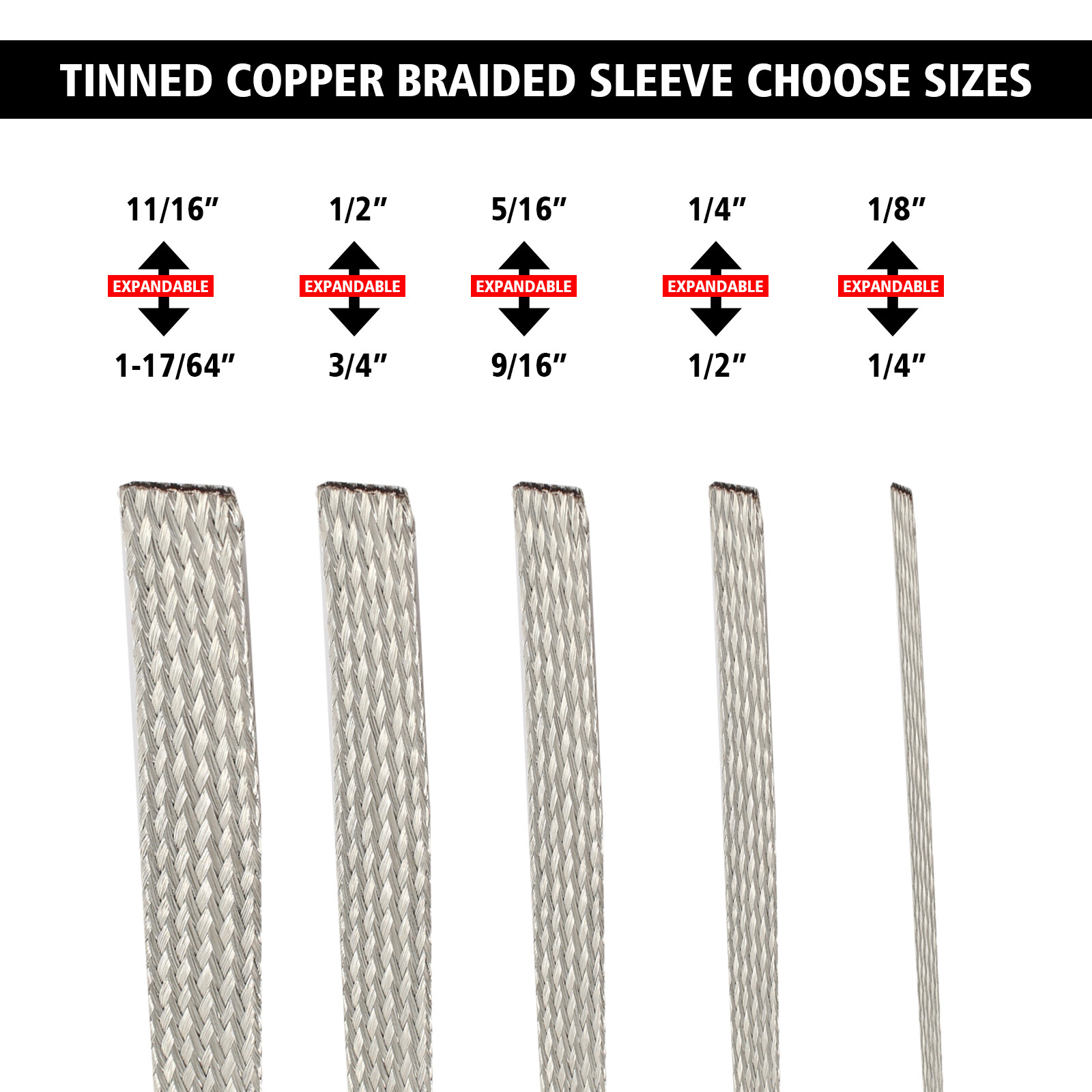 Flat Tinned Copper Braid Sleeve Flexible EMI RFI Shielding Wire Ground Mesh Lot