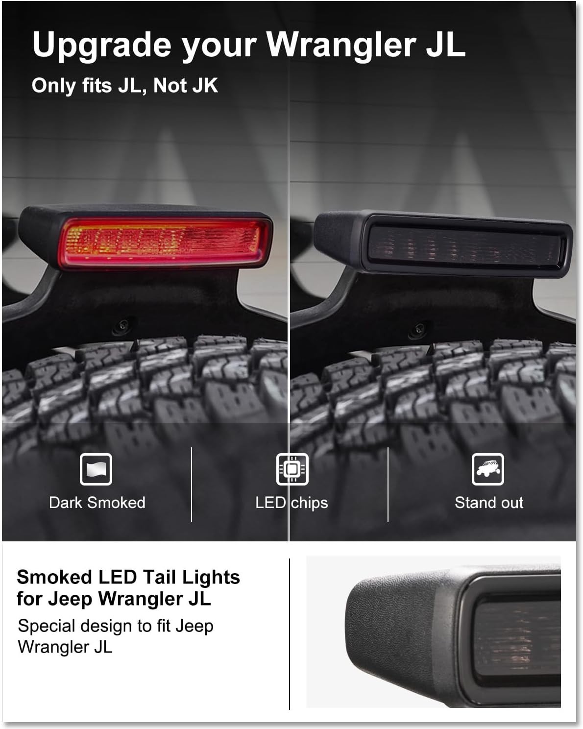 LED 3rd Brake Light for 2018-2025 Jeep Wrangler JL/ 4xe Accessories Third Br