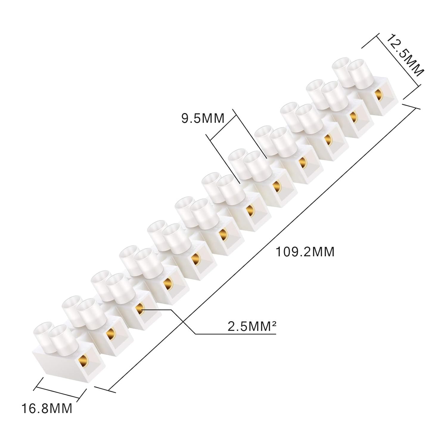 White Terminal Blocks 12 Position Terminal Strip Dual Row Screw Terminals