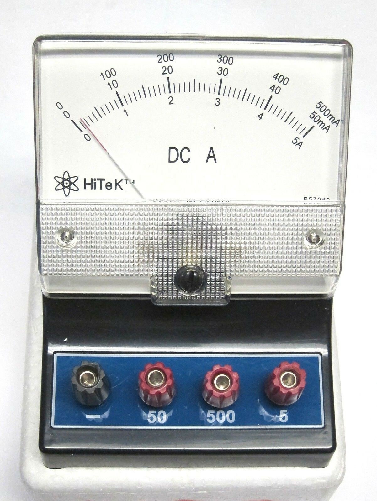 HiTeK D.C. AMMETER MODEL P57049 TRIPLE SCALE 0-500Ma-/0-50Ma/ 0-5A SCHOOL LAB