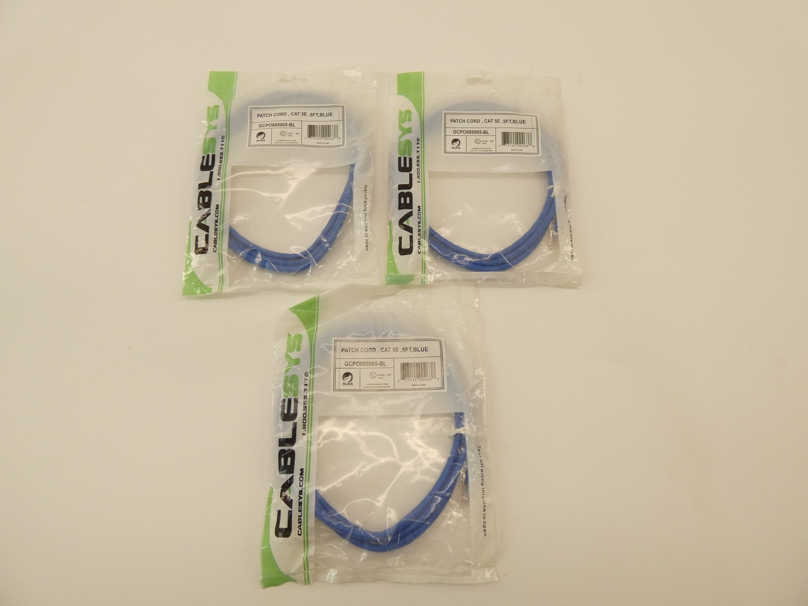 *Lot of 3* Cablesys GCPO888905-BL Patch Cord Blue 5FT Cat5E – NEW Surplus!