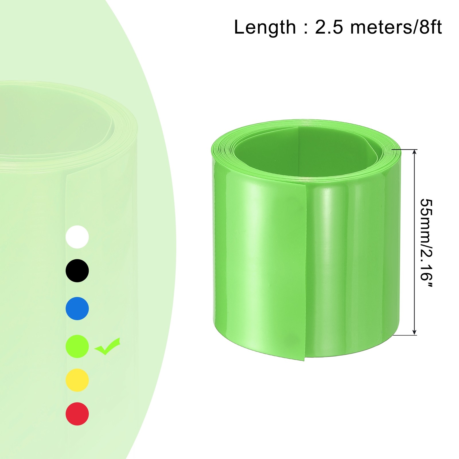 Battery Wrap Heat Shrink Tubing 35mm Dia 55mm Flat 8 Feet Fruit Green