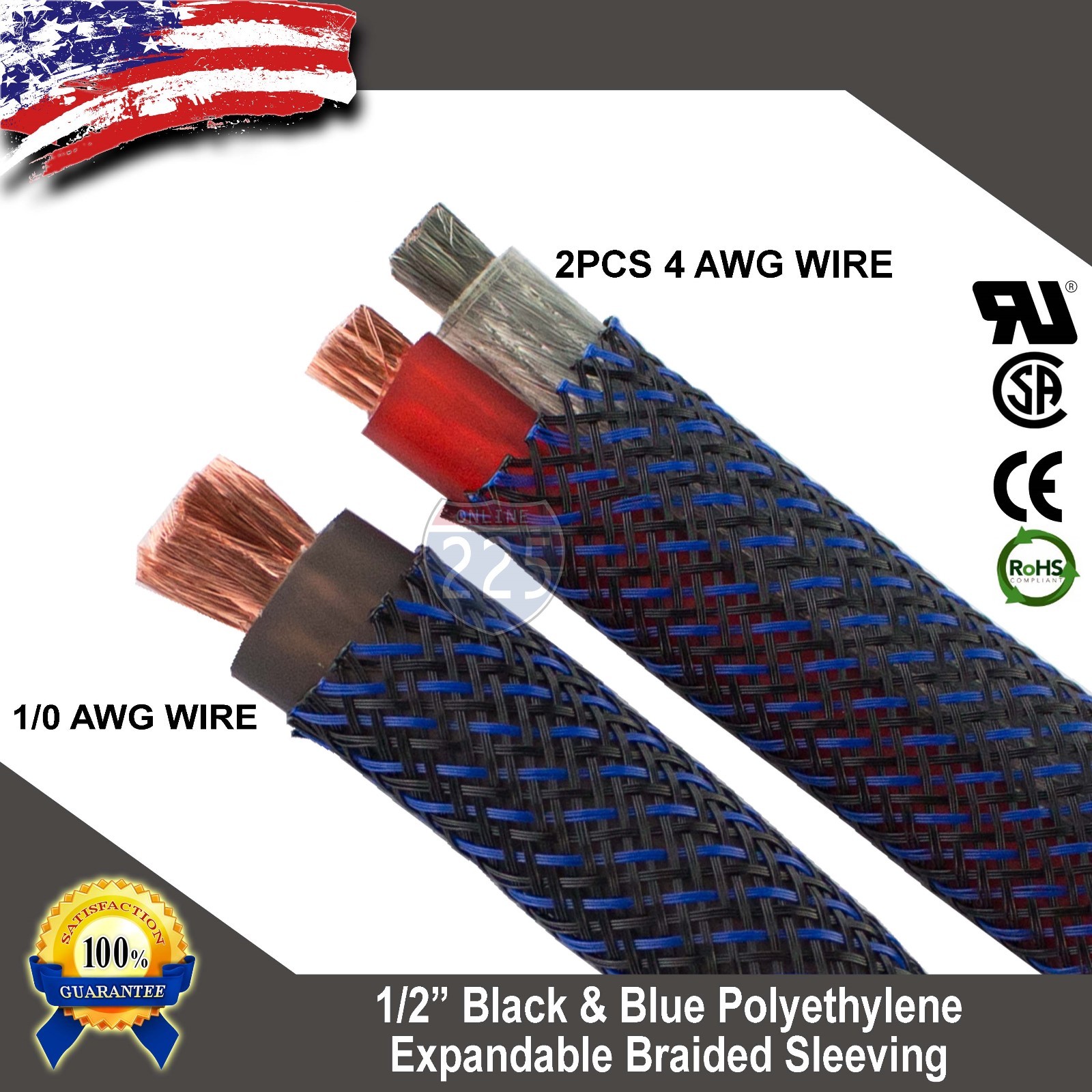 100 FT 1/2″ Black Blue Expandable Wire Sleeving Sheathing Braided Loom Tubing US