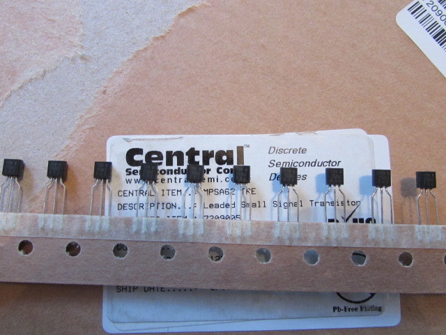 MPSA62 Central Semi Darlington PNP 20V 500mA 3-Pin TO-92 Rohs Pb Free, 25 pieces