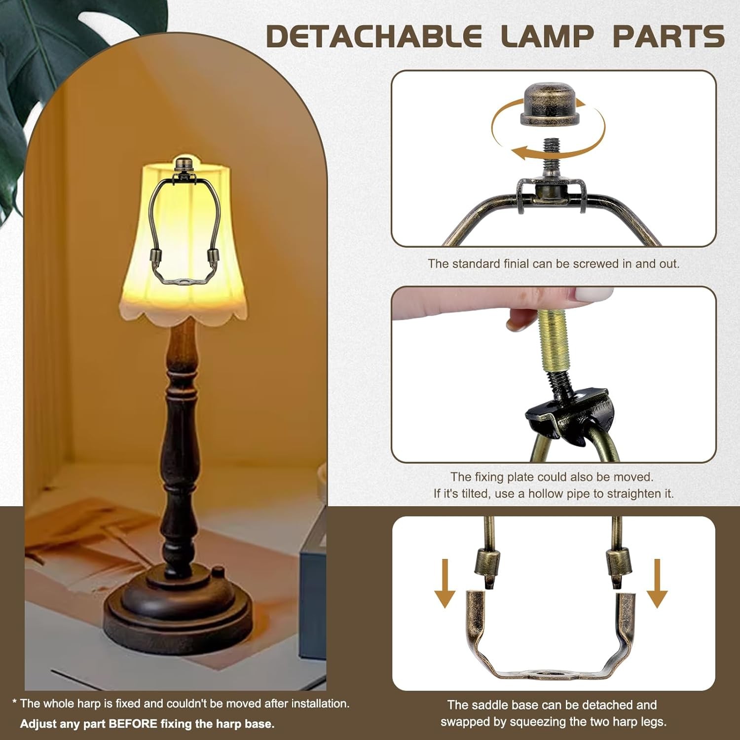 Antique Brass Lamp Shade Harp Frame Bracket Detachable Shade Holder 5Inch Bronze