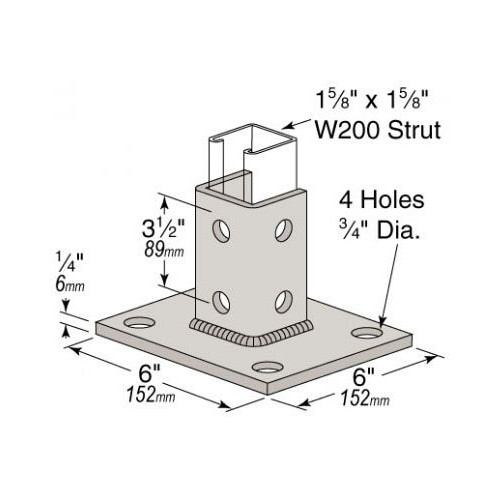 Wesanco W5814SQEG, 6″ x 6″ Pad, Single Squared Channel, Strut Post Base, 1 pc