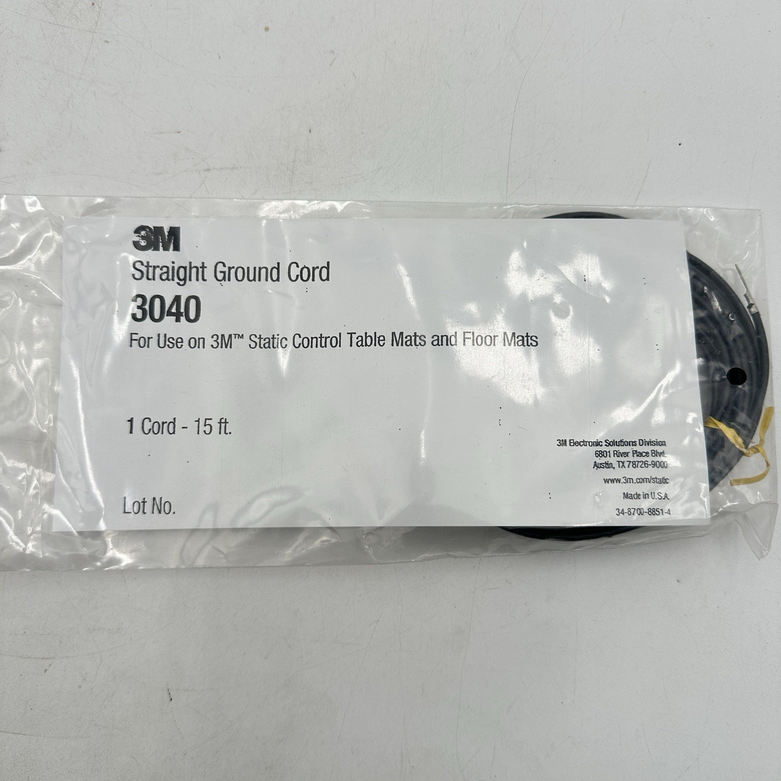 3M 3040 15ft Static Control Table Mats and Floor Mats Ground Cord – NEW