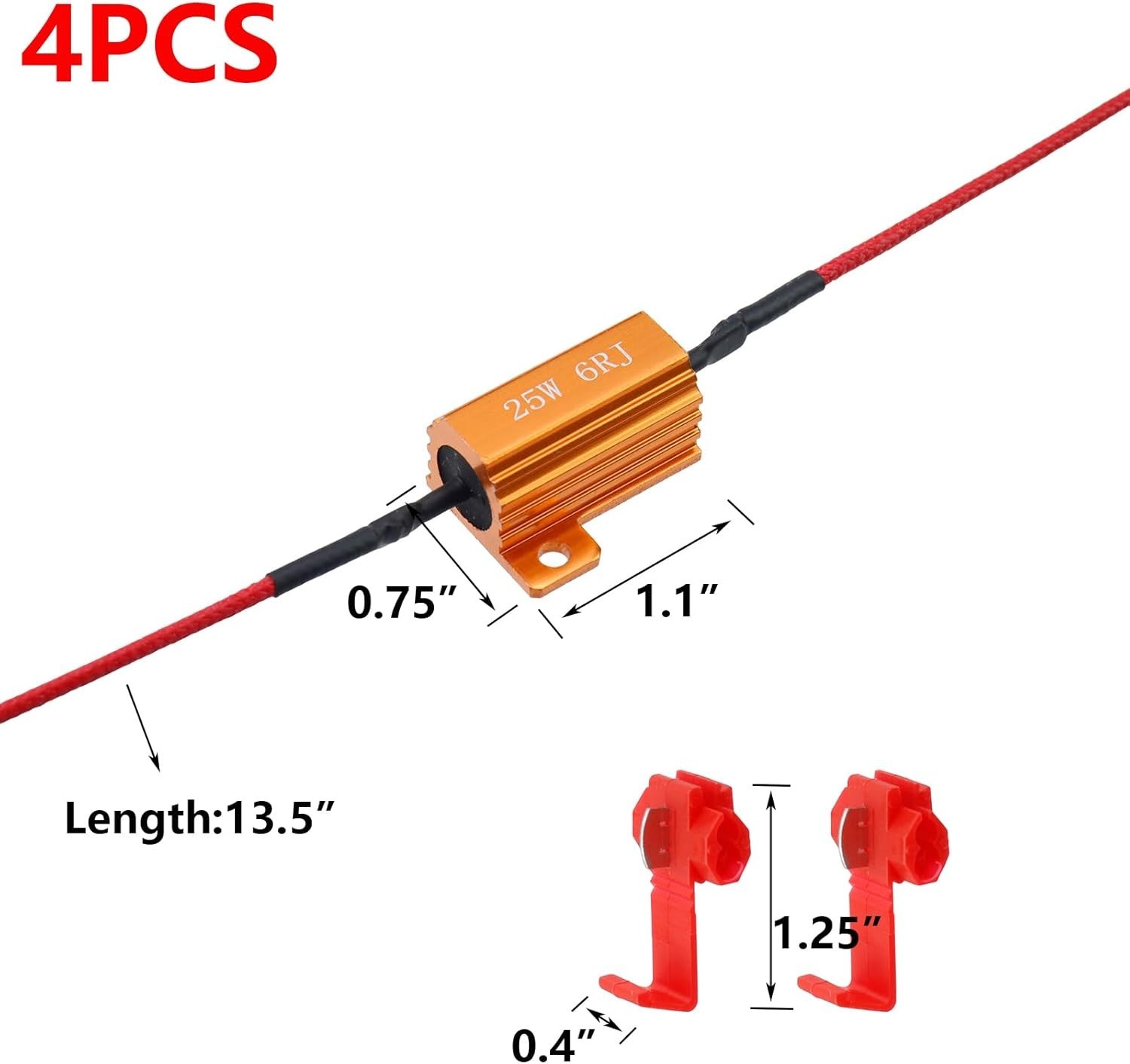 4Pcs LED Load Resistors 25W 6 ohm for Fix LED Bulb Hyper Flash/Error Code, T