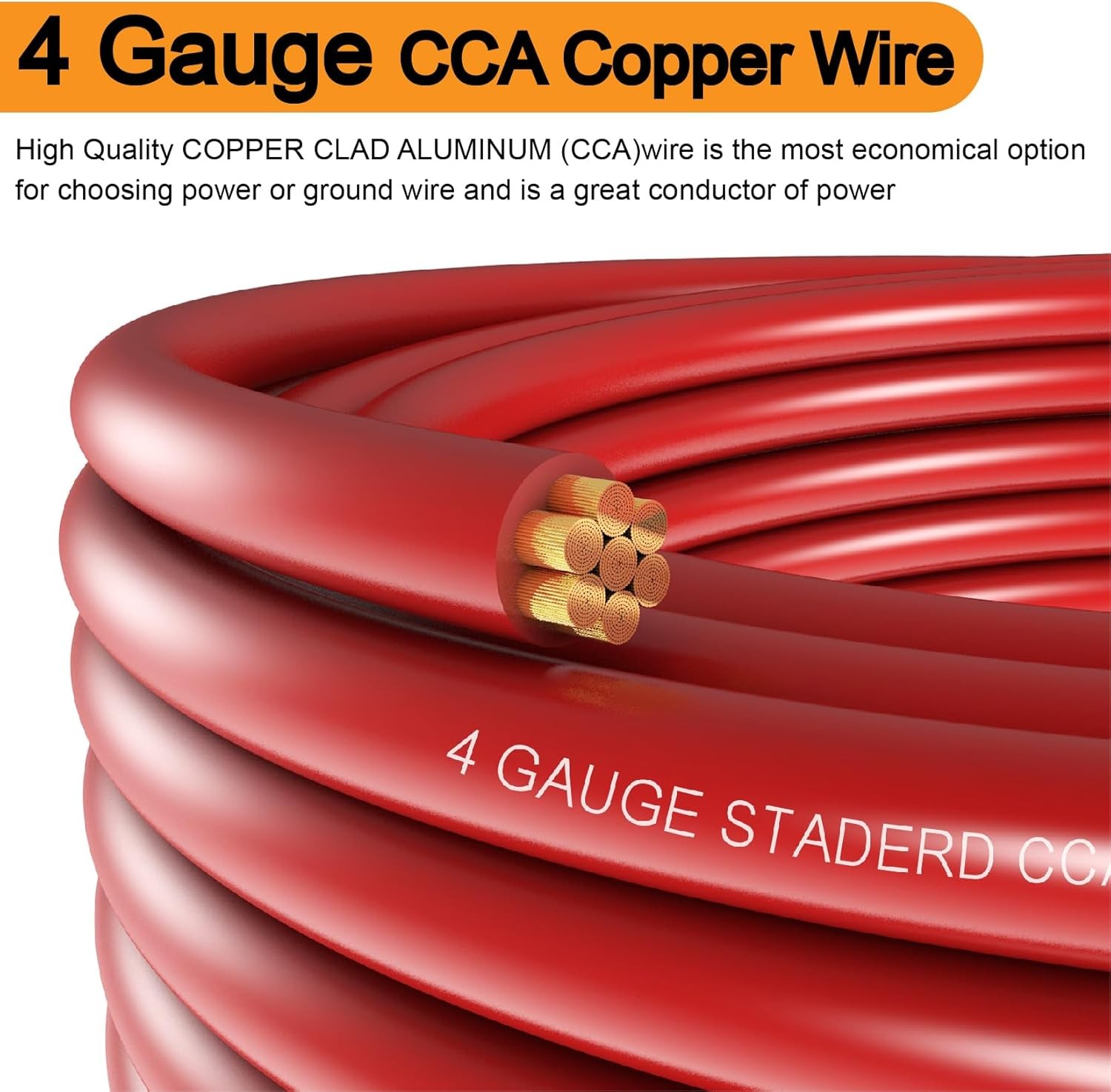 4 Gauge Wire (25ft Each- Black/Red) Copper Clad 50FT Wire, Black, Red