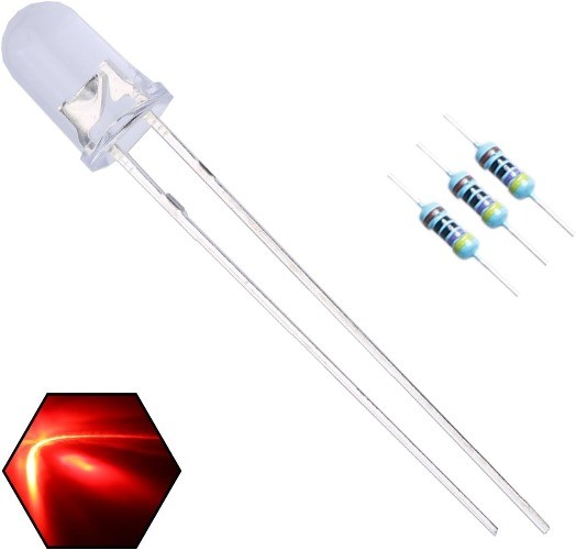 100pcs 5mm Red LED Diodes Clear Round Lens 29mm Long Lead 2V DC Resistors 6V
