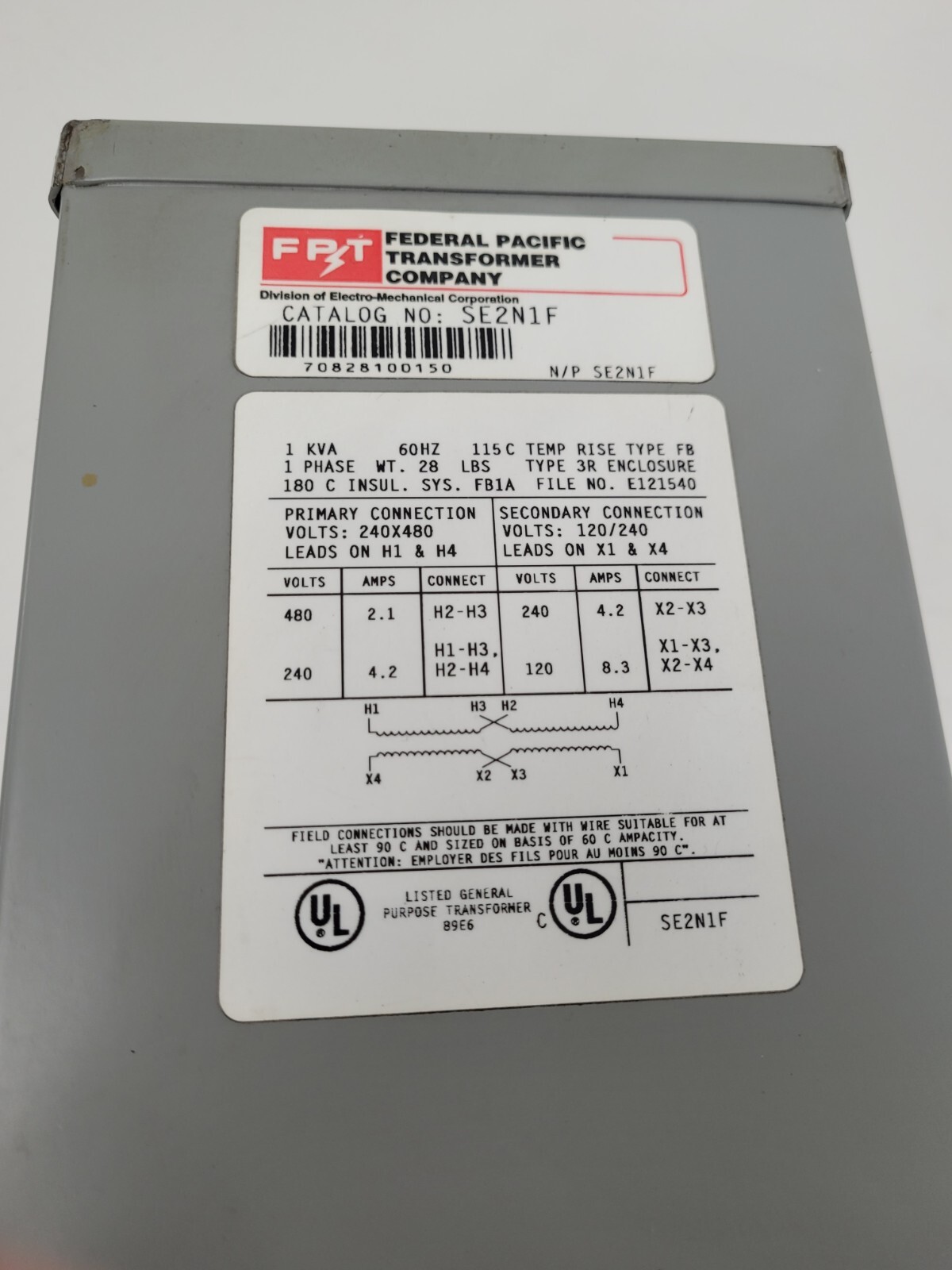 SE2N1F Federal Pacific Transformer 1KVA 60 Hz 1 Phase – Next Day Option – New
