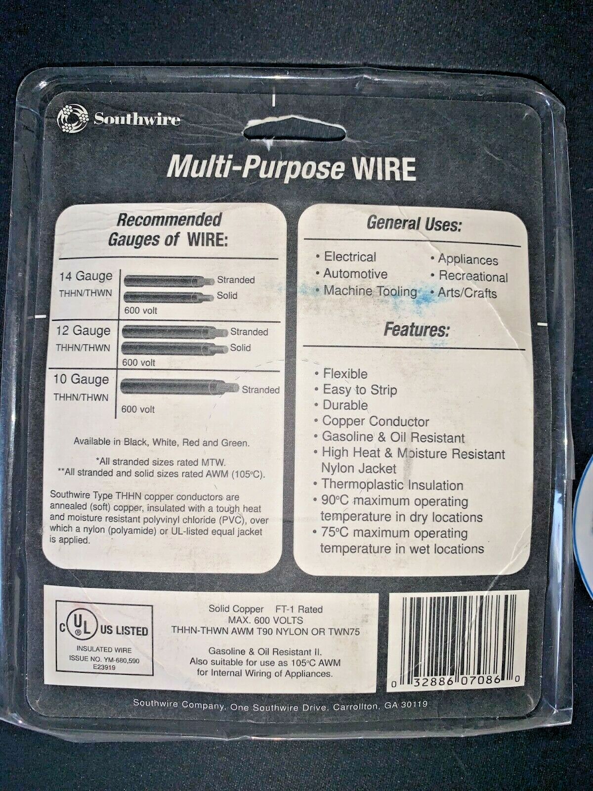 SOUTHWIRE MULTI-PURPOSE WIRE 50FT 50 FEET 14 GAUGE SOLID THHN RED