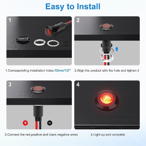 12mm 12 24V LED Indicator Light IP67 Waterproof Indicator Light Pilot Dash Head