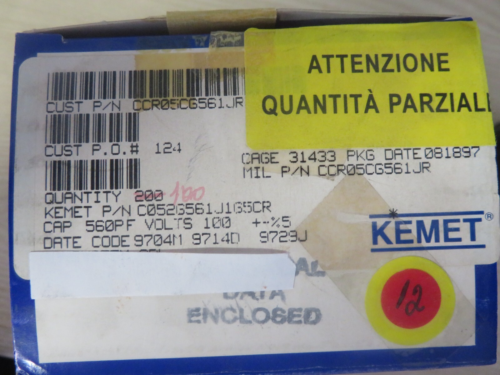 (1 PC) CCR05CG561JR / C052G561J1G5CR KEMET