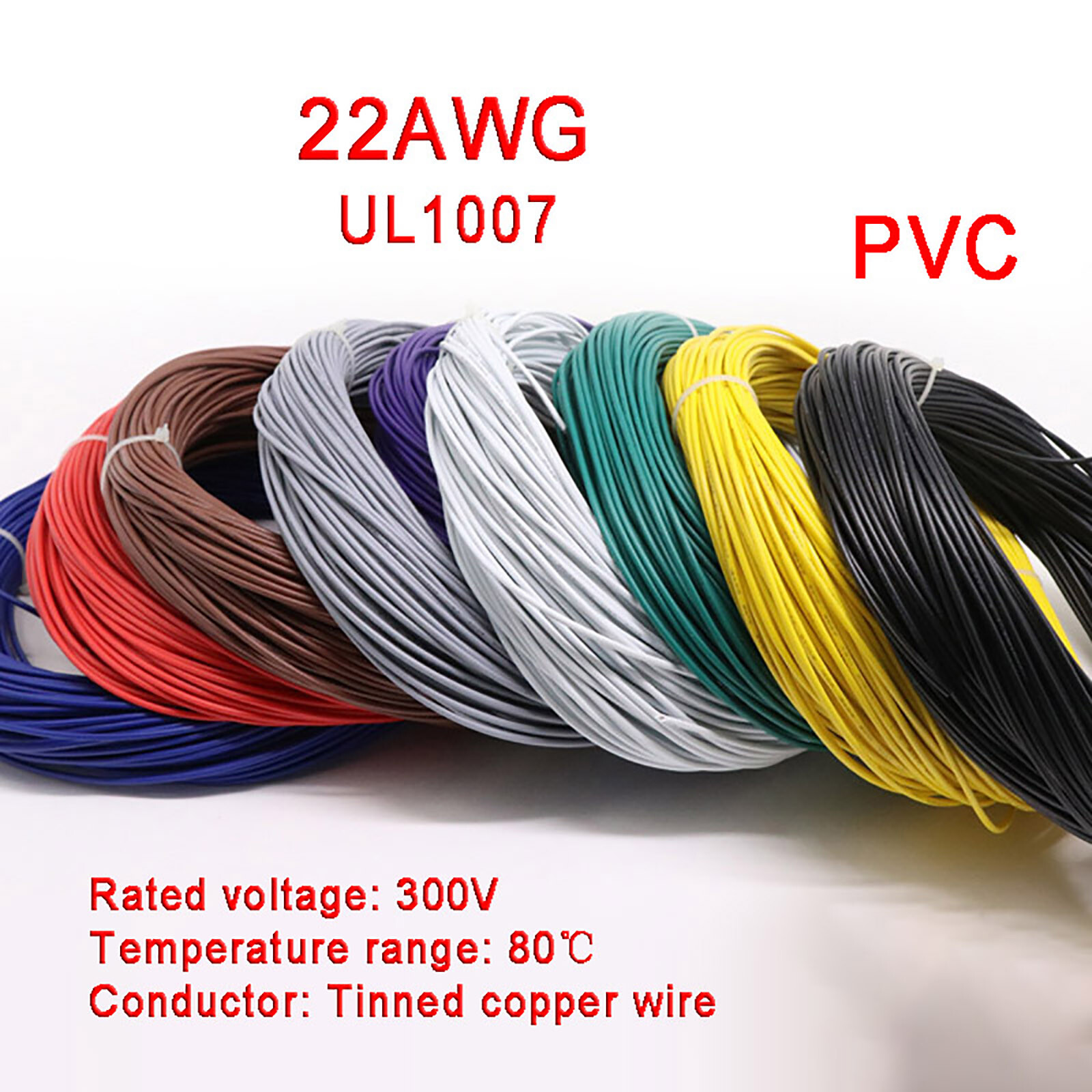 22AWG Flexible PVC Cable Stranded Wiring, Voltage 300V, Tinned Copper Wire