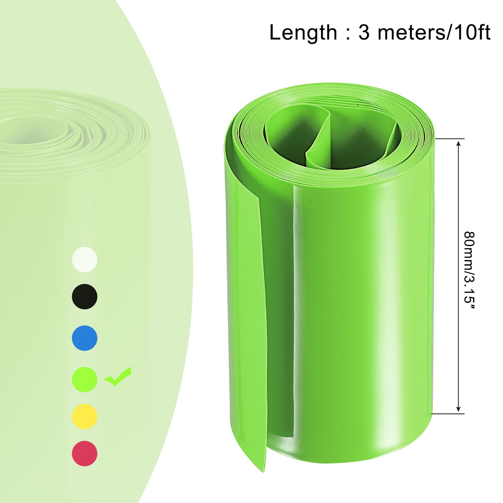 Battery Wrap Heat Shrink Tubing 50mm Dia 80mm Flat 10 Feet Light Green