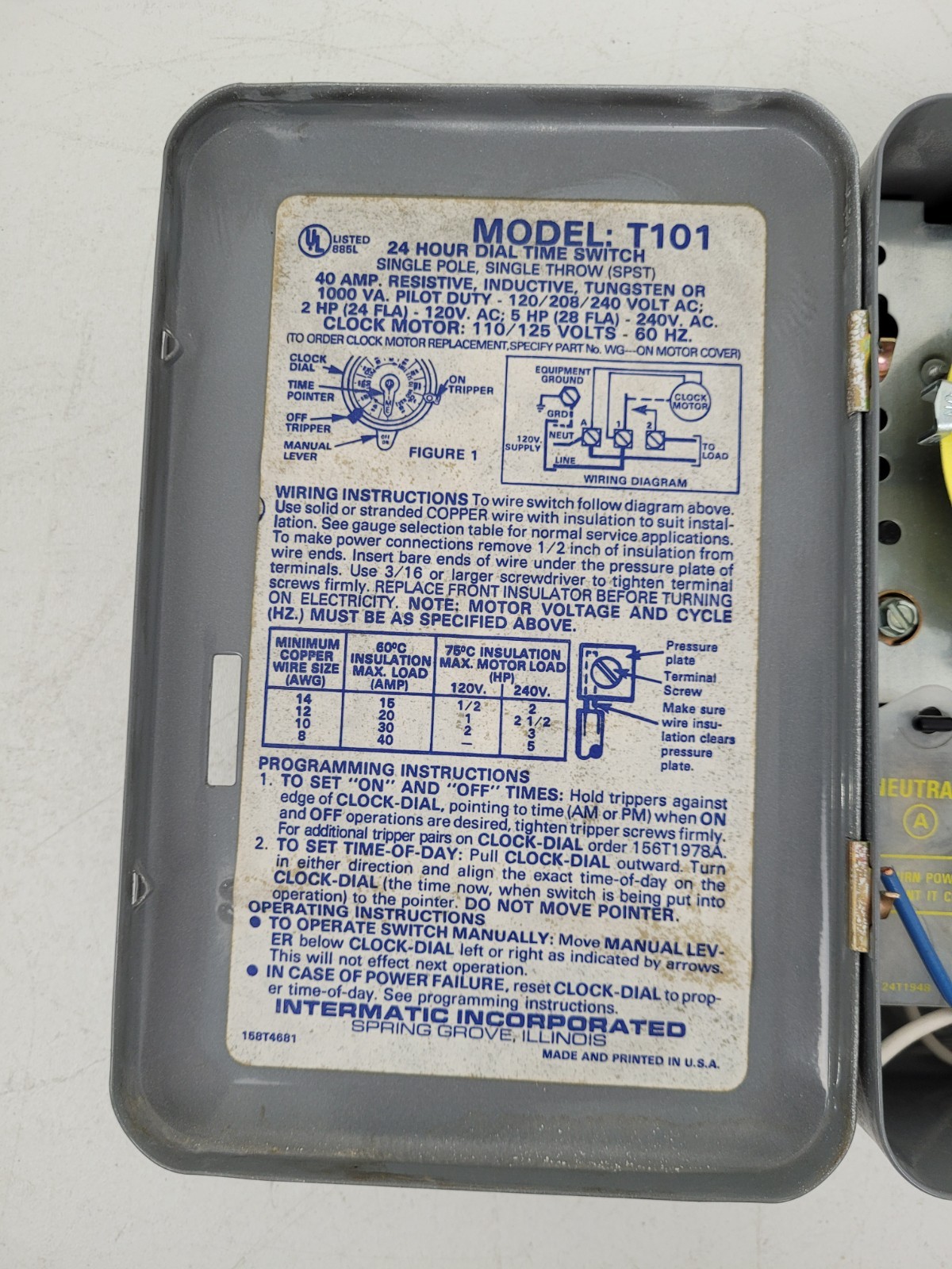 T101 Intermatic 24 Hour Mechanical Timer Wall Switch – Next Day Option