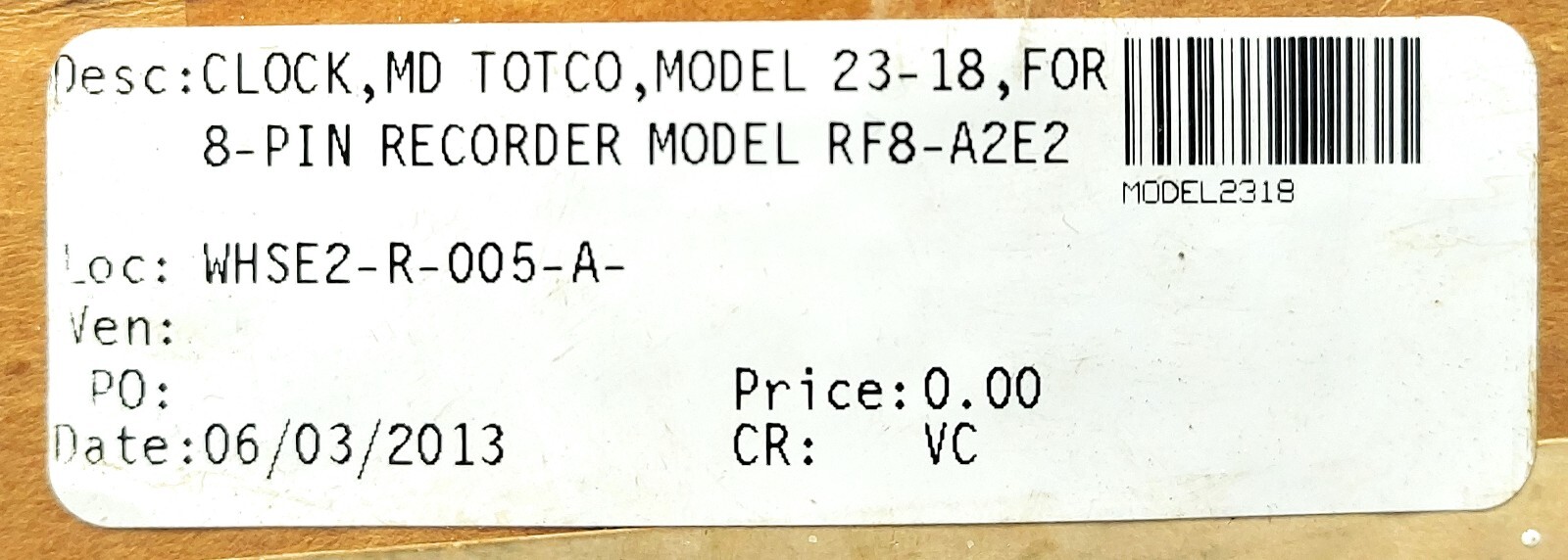 Custom Instrument Components 23-18 RF8-A2E2A3125 F/8-Pin Recorder Encoder