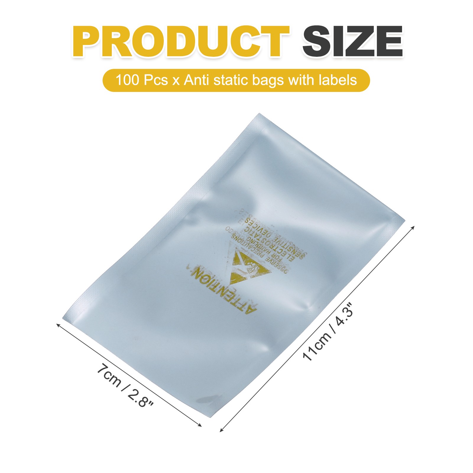100pcs for Anti Static Bags Shielding 2.8″x4.3″ Silver Grey Open