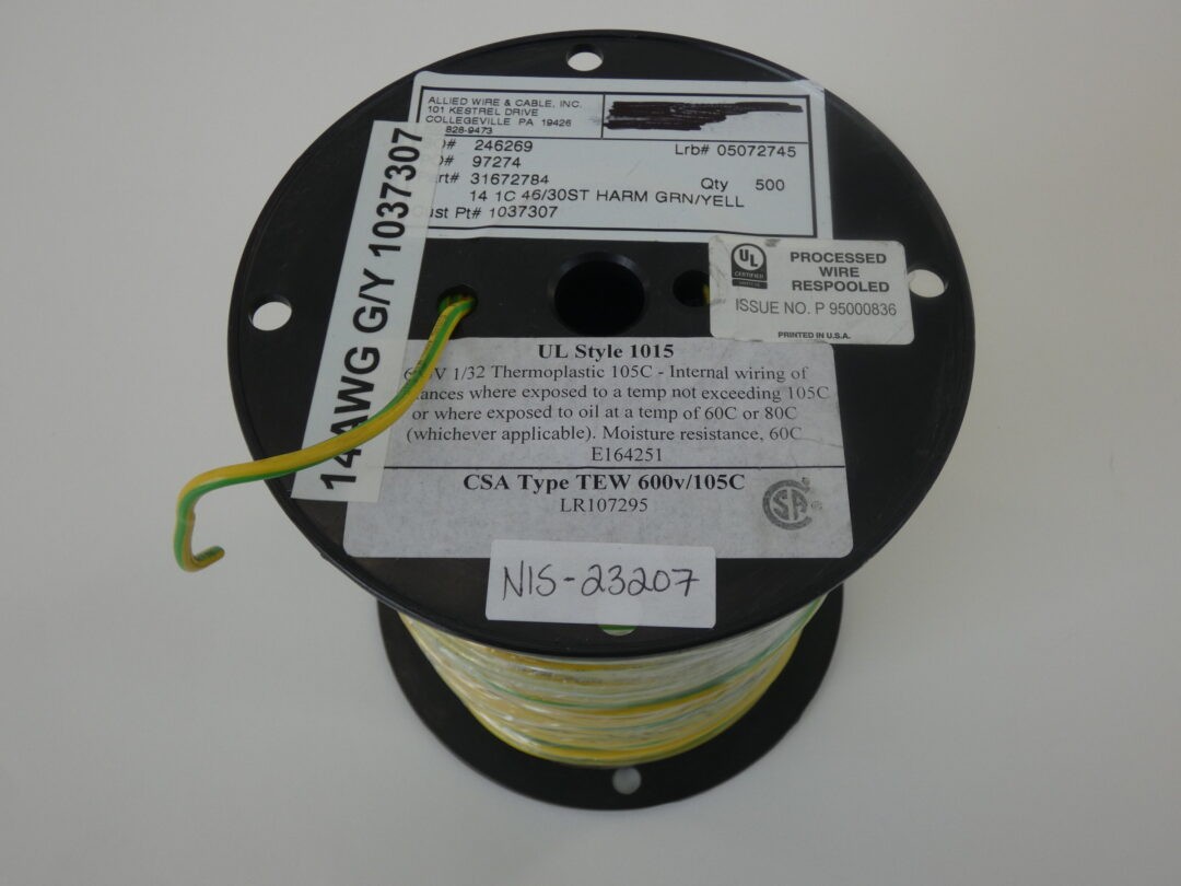 Allied Wire & Cable 31672784 Wire Spool, 500′, 14AWG, 600V, Yellow/Green – NE…