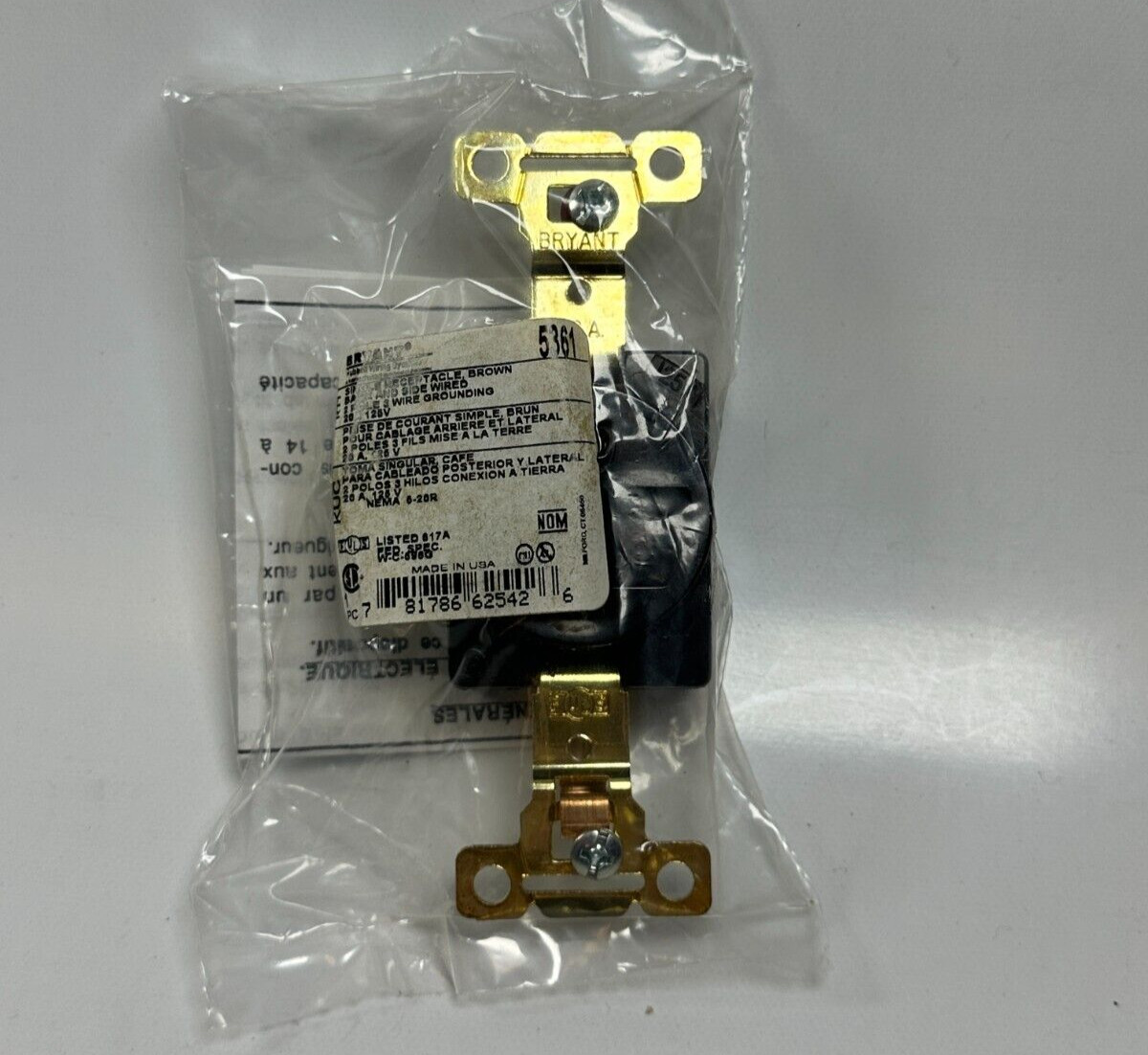 Bryant Hubbell 5361 Single Receptacle Brown 2P 3W Grounding 20A 125V – NEW